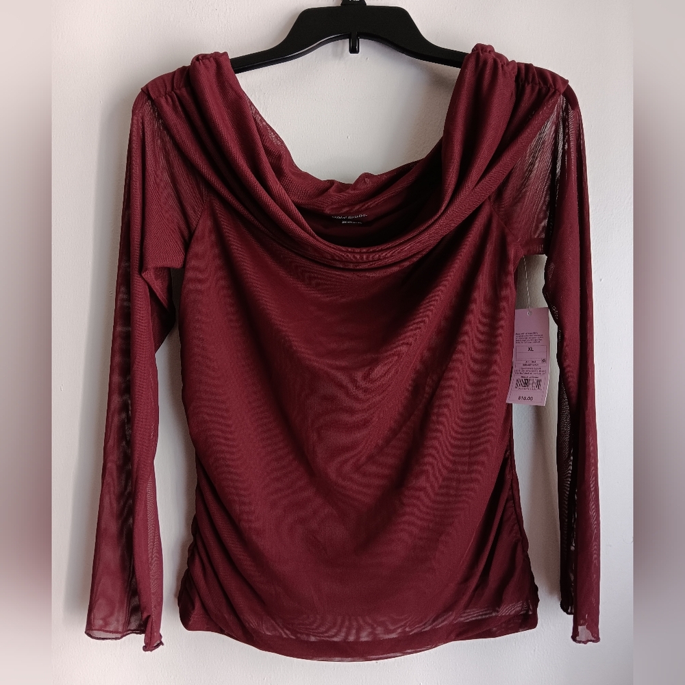 Elegant Burgundy Drape Neck Top - Picture 1 of 6